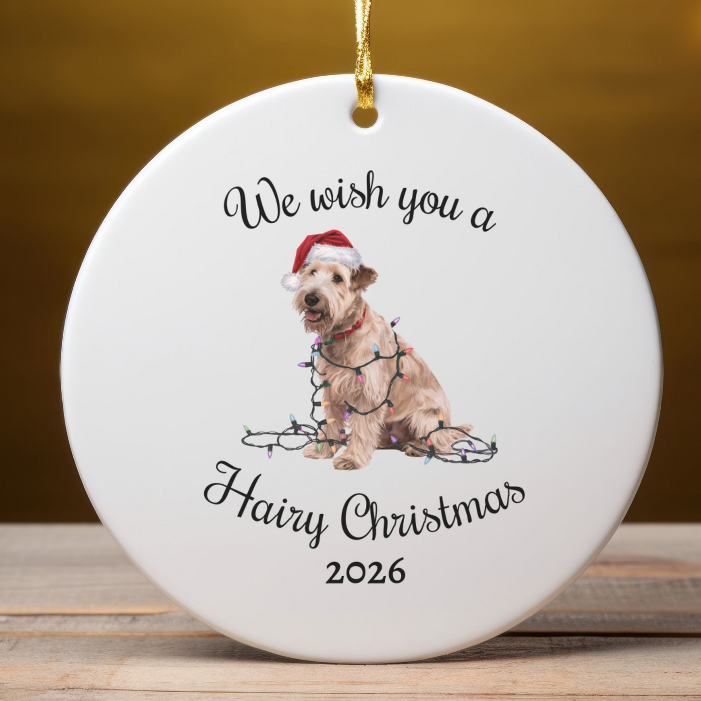 Christmas Soft Coated Wheaten Terrier Ornament, Christmas Lights Dog Keepsake