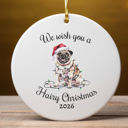 Christmas Tan Pug Ornament, Pug Mom, Christmas Lights Dog Keepsake