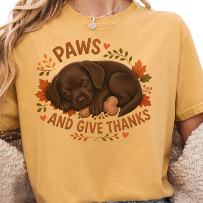 Chocolate Lab Thanksgiving Shirt, Paws Give Thanks Tee, Fall Labrador Retriever Lover Gift