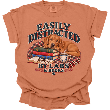 Fox Red Lab Shirt, Easily Distracted by Labs and Books, Labrador Mom Book Lover Tee