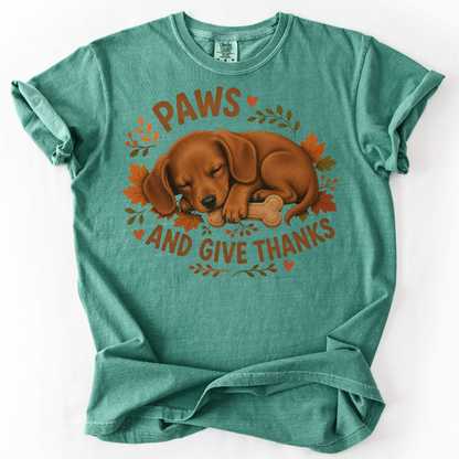 Red Dachshund Thanksgiving Shirt, Paws Give Thanks Tee, Fall Doxie Dog Lover Gift