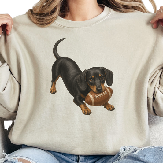 Black Tan Dachshund Football Sweatshirt Dog Lover Game Day Crewneck Gift Shirt