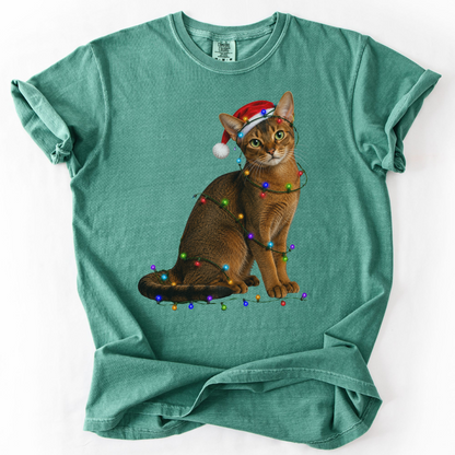Abyssinian Cat Christmas Lights Shirt, Comfort Colors Holiday Cat Lover Tee