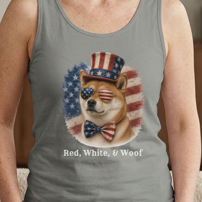 Patriotic Red Shiba Inu Tank Top, Red White & Woof