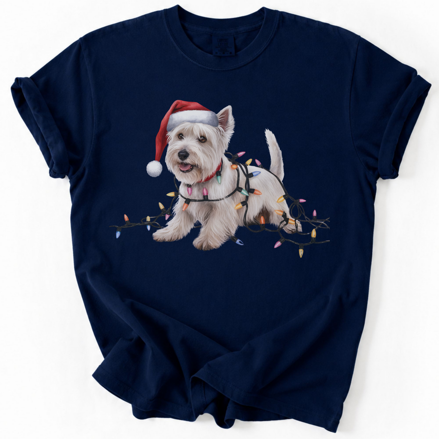 West Highland Terrier Christmas Lights Shirt, Festive Holiday Tee for Westie Lovers