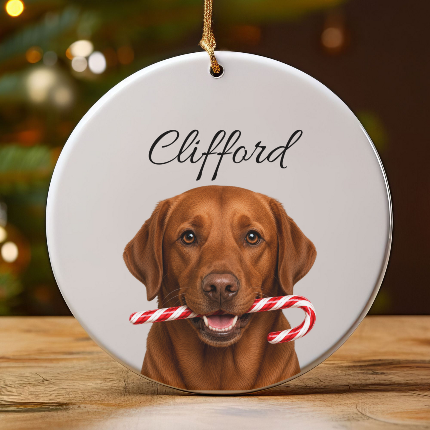 Personalized Fox Red Lab Candy Cane Ornament