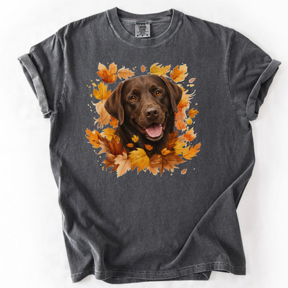 Chocolate Lab Fall Shirt, Autumn Dog Mom Comfort Colors Tee