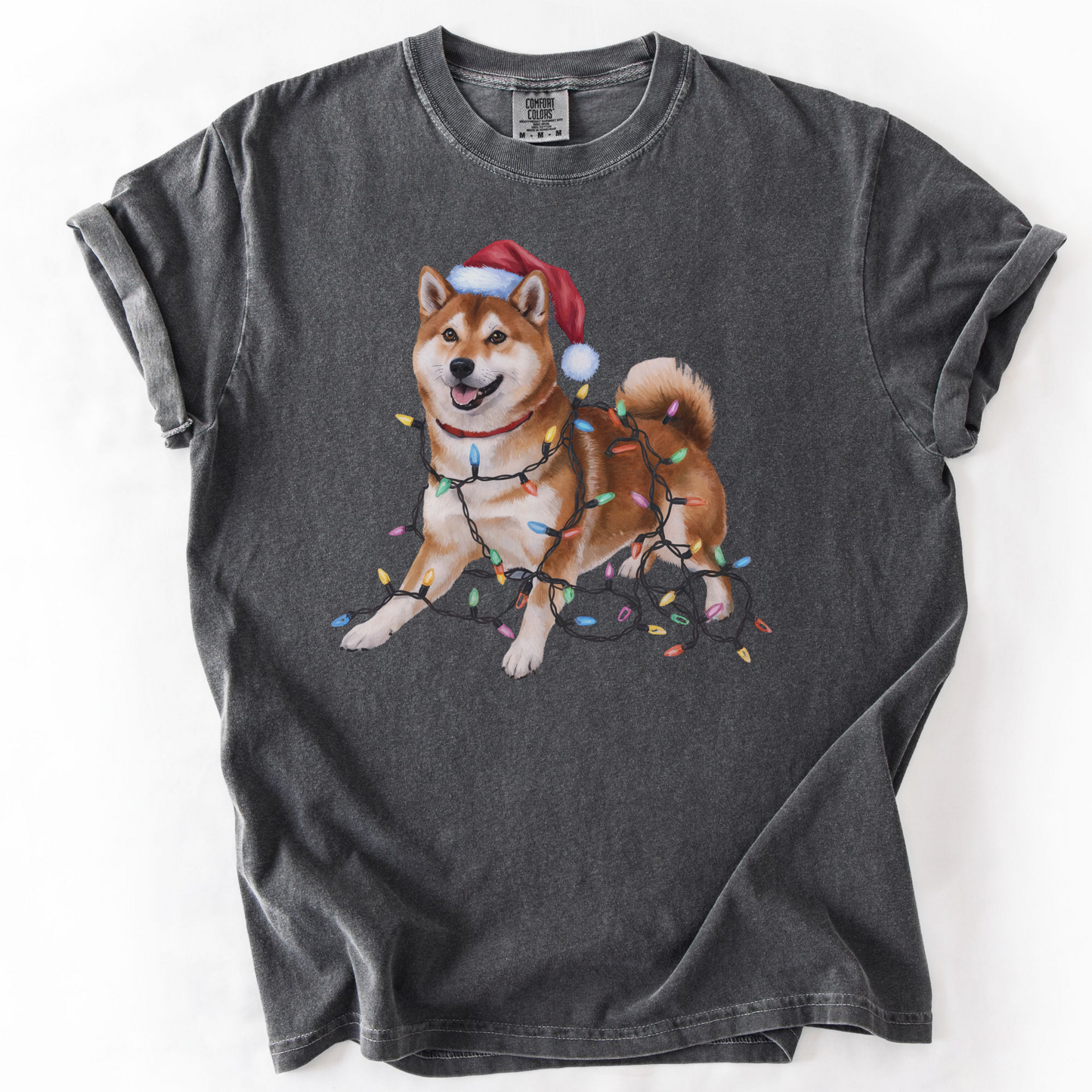 Red Shiba Inu Christmas Lights Shirt, Festive Holiday Tee for Shiba Fans