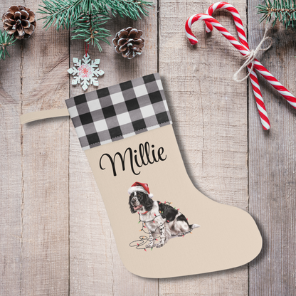 Personalized Black Springer Spaniel Christmas Stocking, Holiday Decor Gift for Pet Lovers