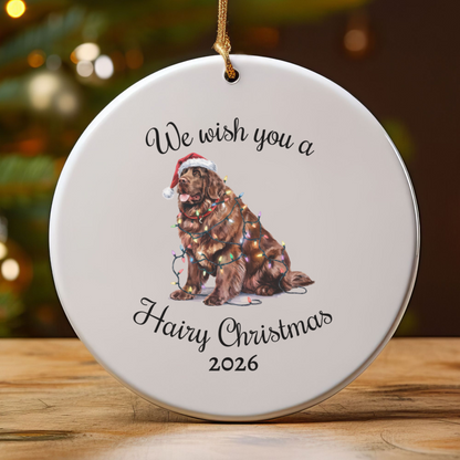 Christmas Brown Newfoundland Ornament, Christmas Lights Dog Keepsake