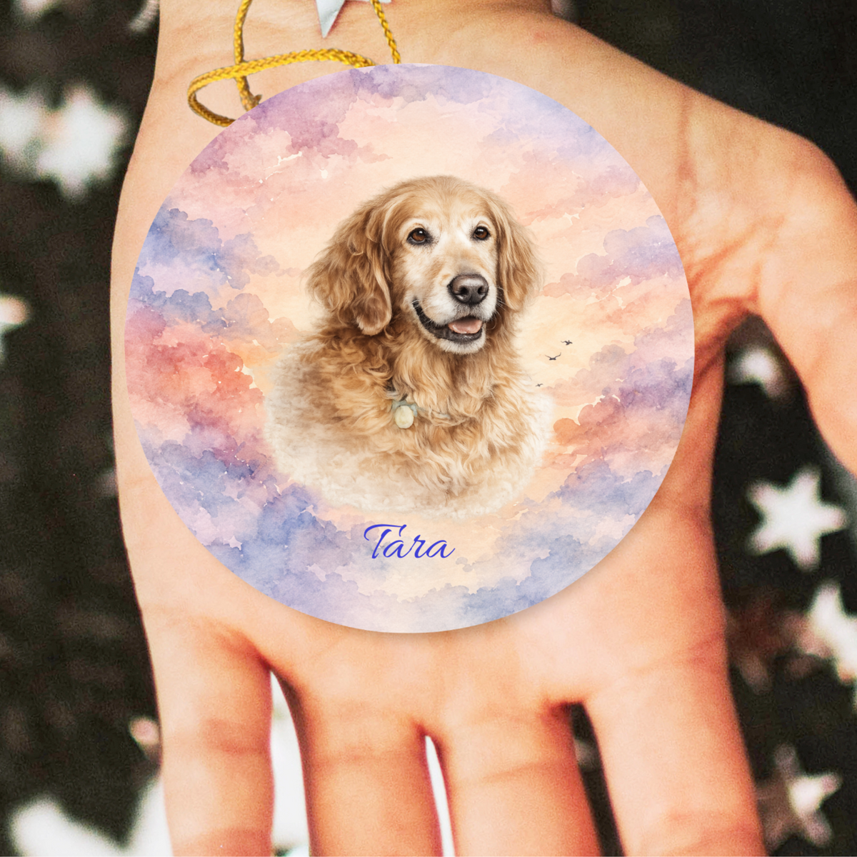 Personalized Pet Memorial Ornament, Custom Sunset Dog Photo Rainbow Bridge Keepsake