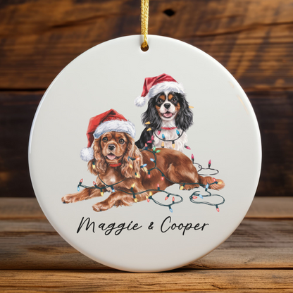 Cavalier King Charles Spaniel Christmas Ornament, Personalized Dog Name Keepsake, Ceramic Pet Lover Gift