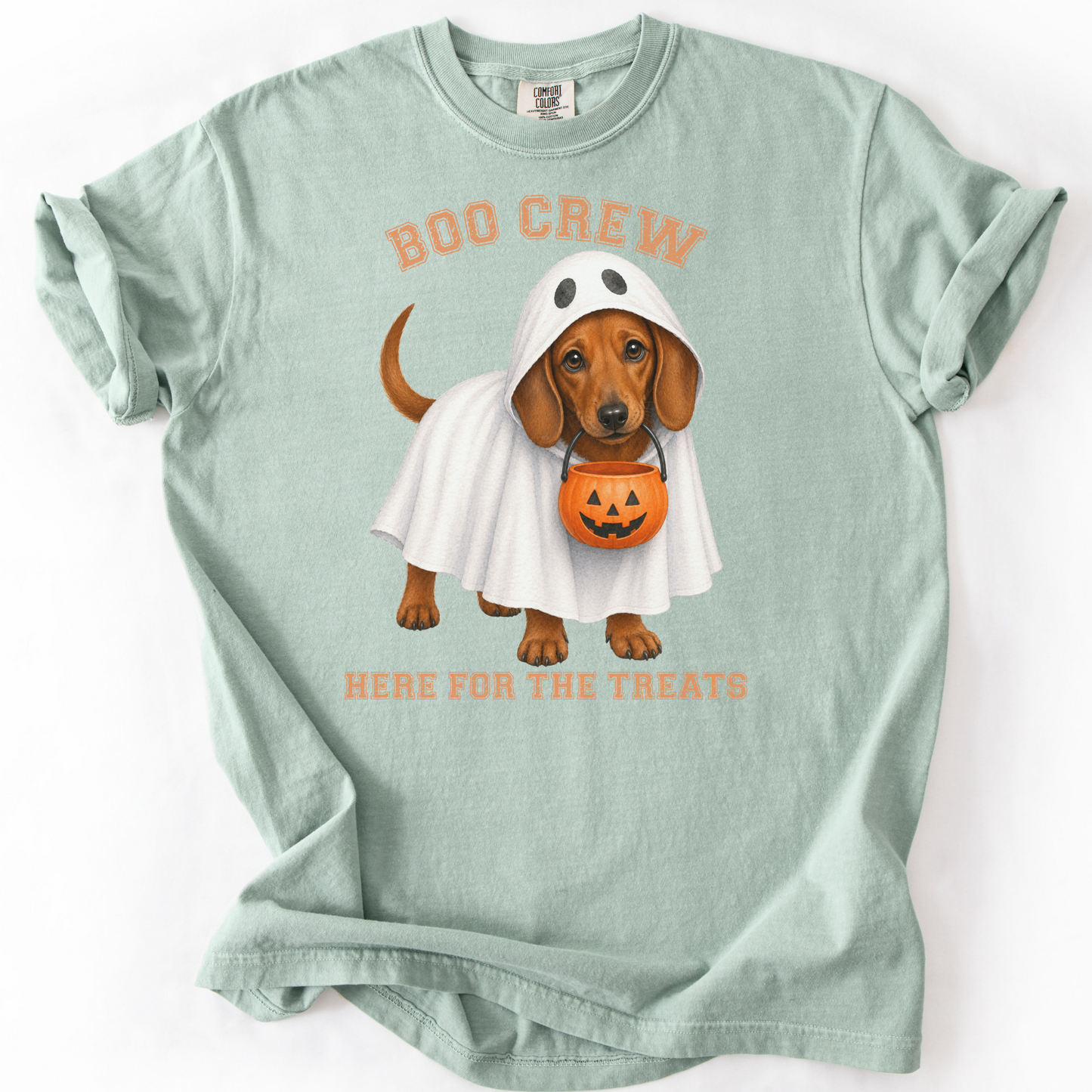 Red Dachshund Boo Crew Halloween Shirt, Here for the Treats Dog Mom Tee