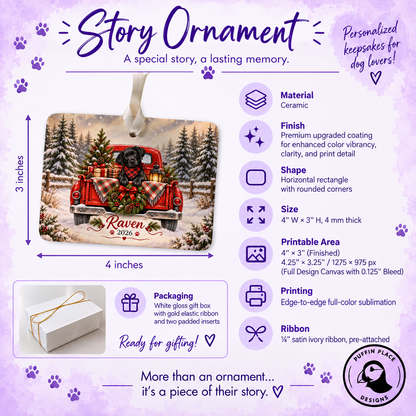Personalized English Cream Golden Retriever Ornament, Christmas Red Truck, Custom Name and Year