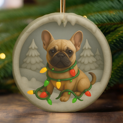 Personalized French Bulldog Christmas Ornament, Custom Frenchie with Holiday Lights Keepsake
