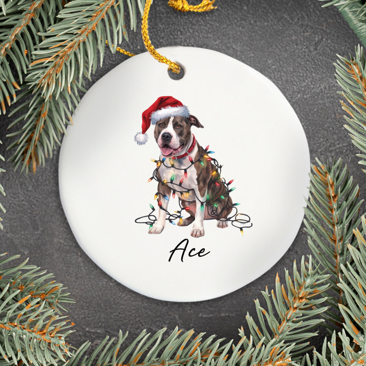 Personalized Pitbull Dog Ornament, Custom Ceramic Pet Keepsake, Holiday Decoration Gift, Christmas Tree Ornament