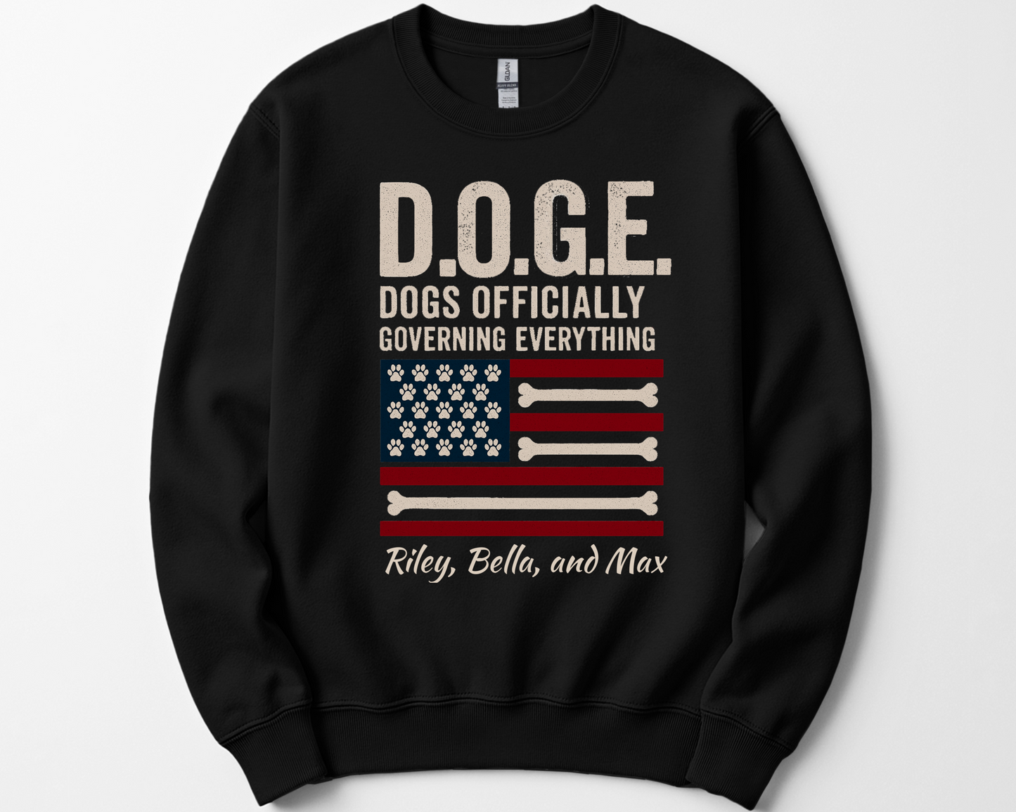 Personalized Dog Lover Crewneck, Funny Patriotic D.O.G.E. Sweatshirt