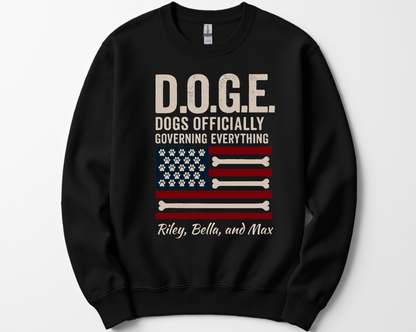 Personalized Dog Lover Crewneck, Funny Patriotic D.O.G.E. Sweatshirt