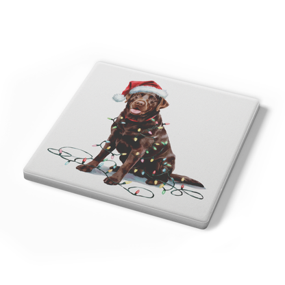 Personalized Chocolate Lab Dog Christmas Lights Coasters