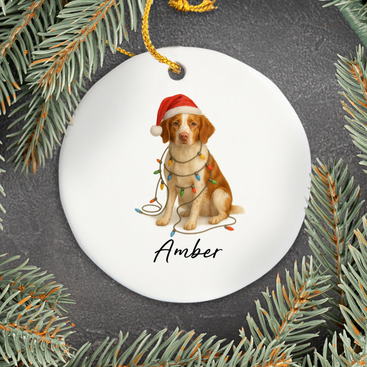 Brittany Spaniel Ornament, Personalized Dog Lover Gift, Custom Pet Keepsake, Ceramic Christmas Tree Decoration, Unique Dog Ornament