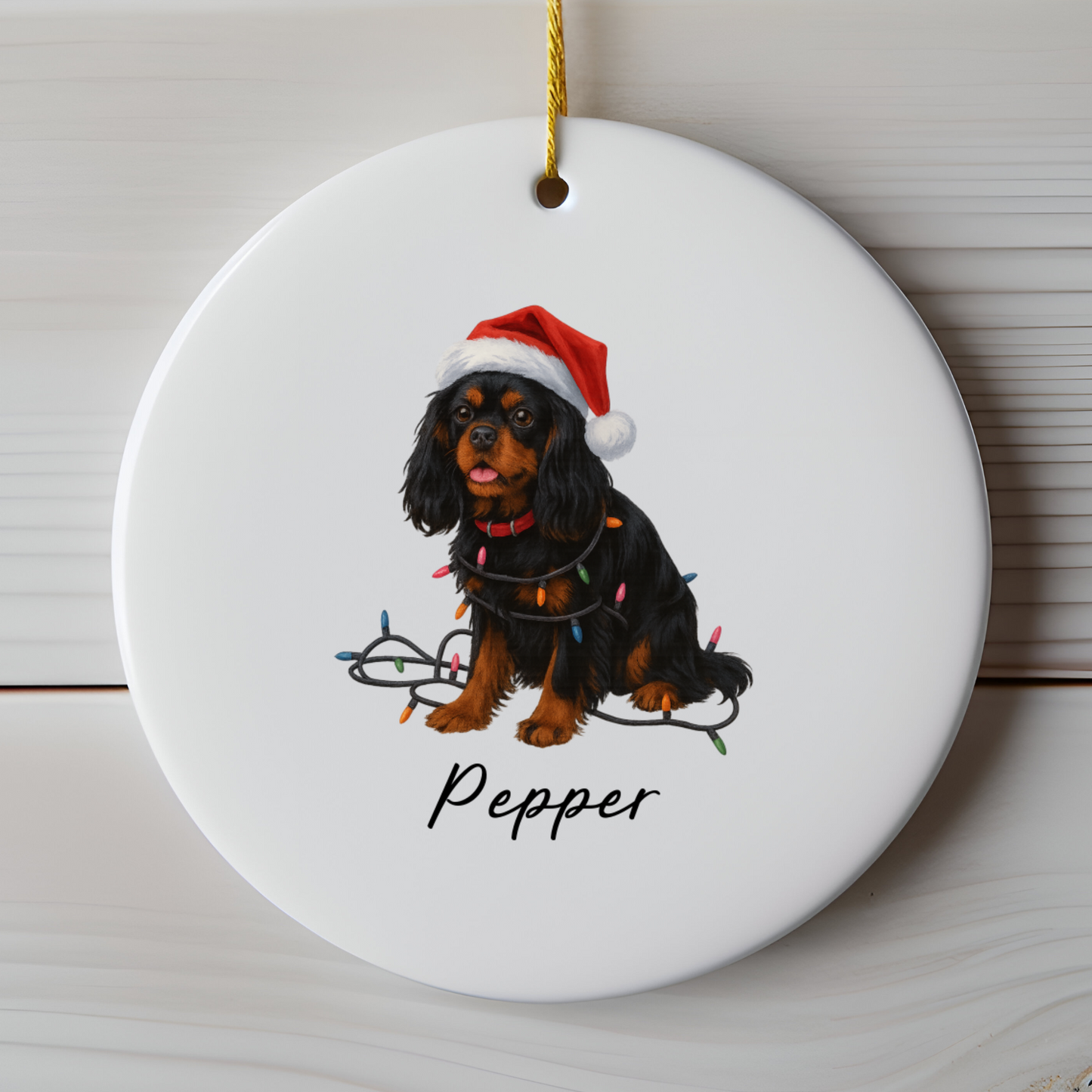 Personalized Black and Tan Cavalier King Charles Spaniel Ornament, Custom Dog Christmas Ornament, Cavalier Lover Gift