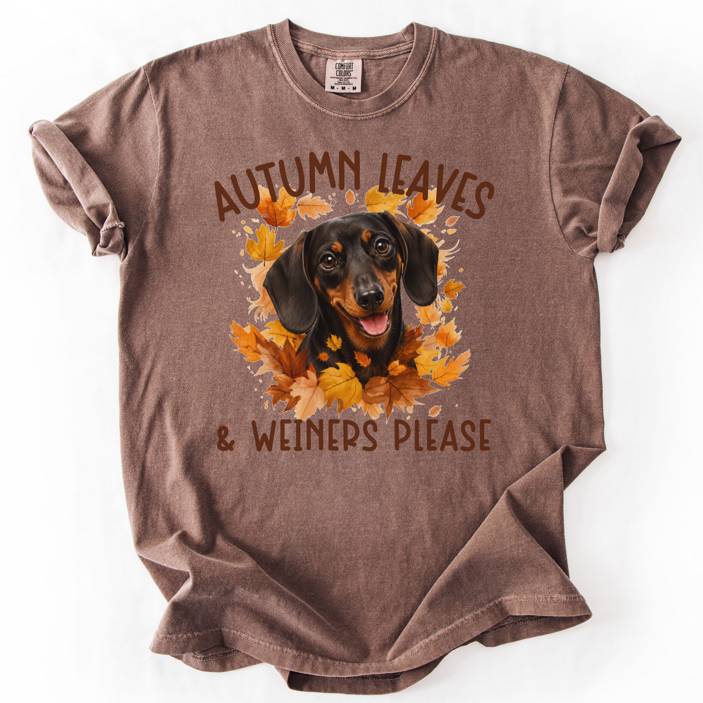 Black & Tan Dachshund Mom Fall Shirt, Autumn Leaves and Dachshunds Please