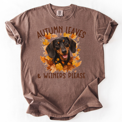 Black & Tan Dachshund Mom Fall Shirt, Autumn Leaves and Dachshunds Please