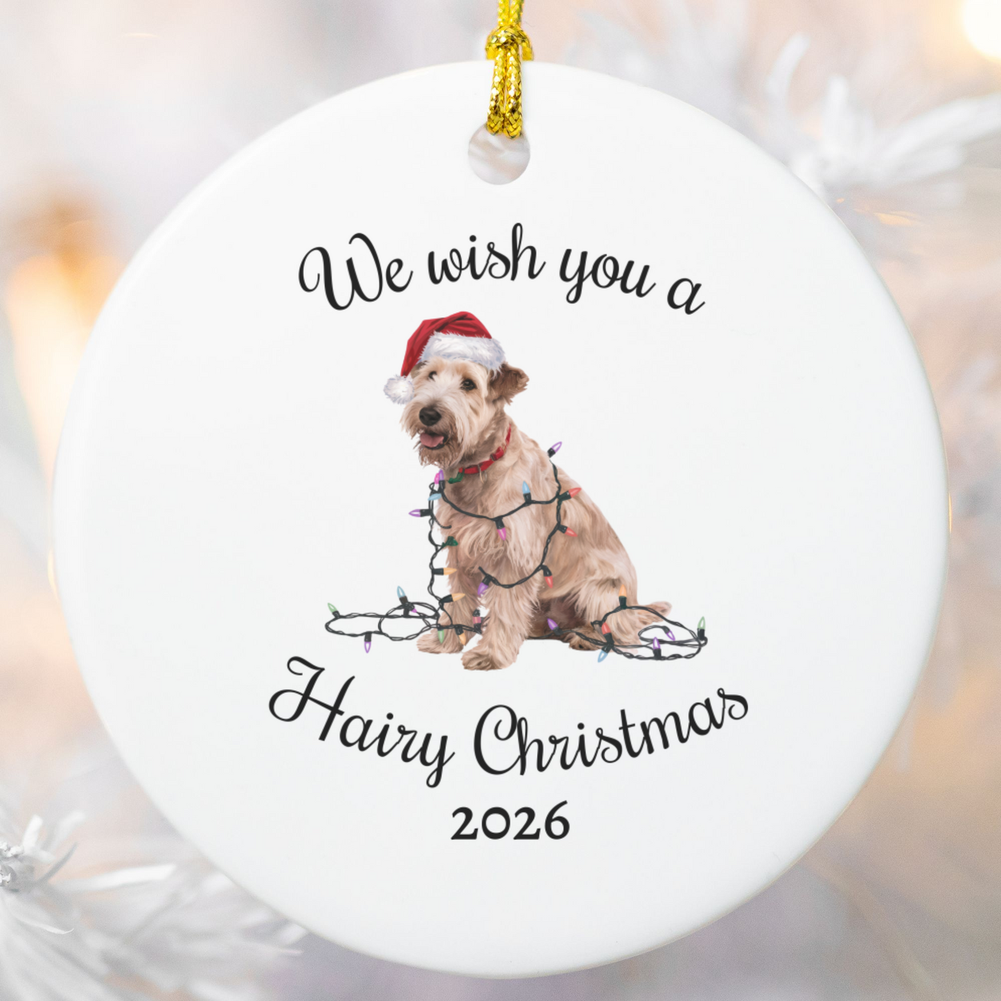 Christmas Soft Coated Wheaten Terrier Ornament, Christmas Lights Dog Keepsake