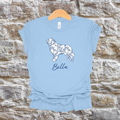 Custom Blue Floral Silhouette Dog Shirt/Hoodie/Tank - Personalize To Select Your Favorite Dog Breed
