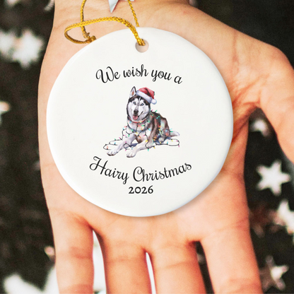 Christmas Siberian Husky Ornament, Christmas Lights Dog Keepsake