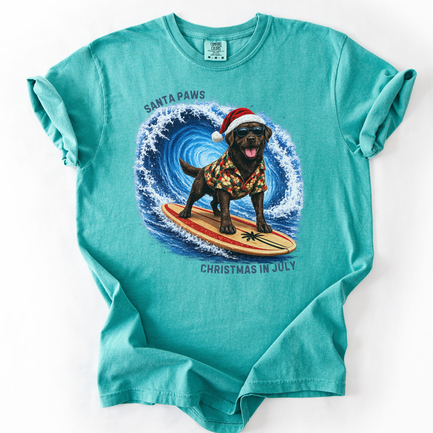 Christmas in July Gift for Chocolate Lab Lovers, Santa Paws Beach Shirt
