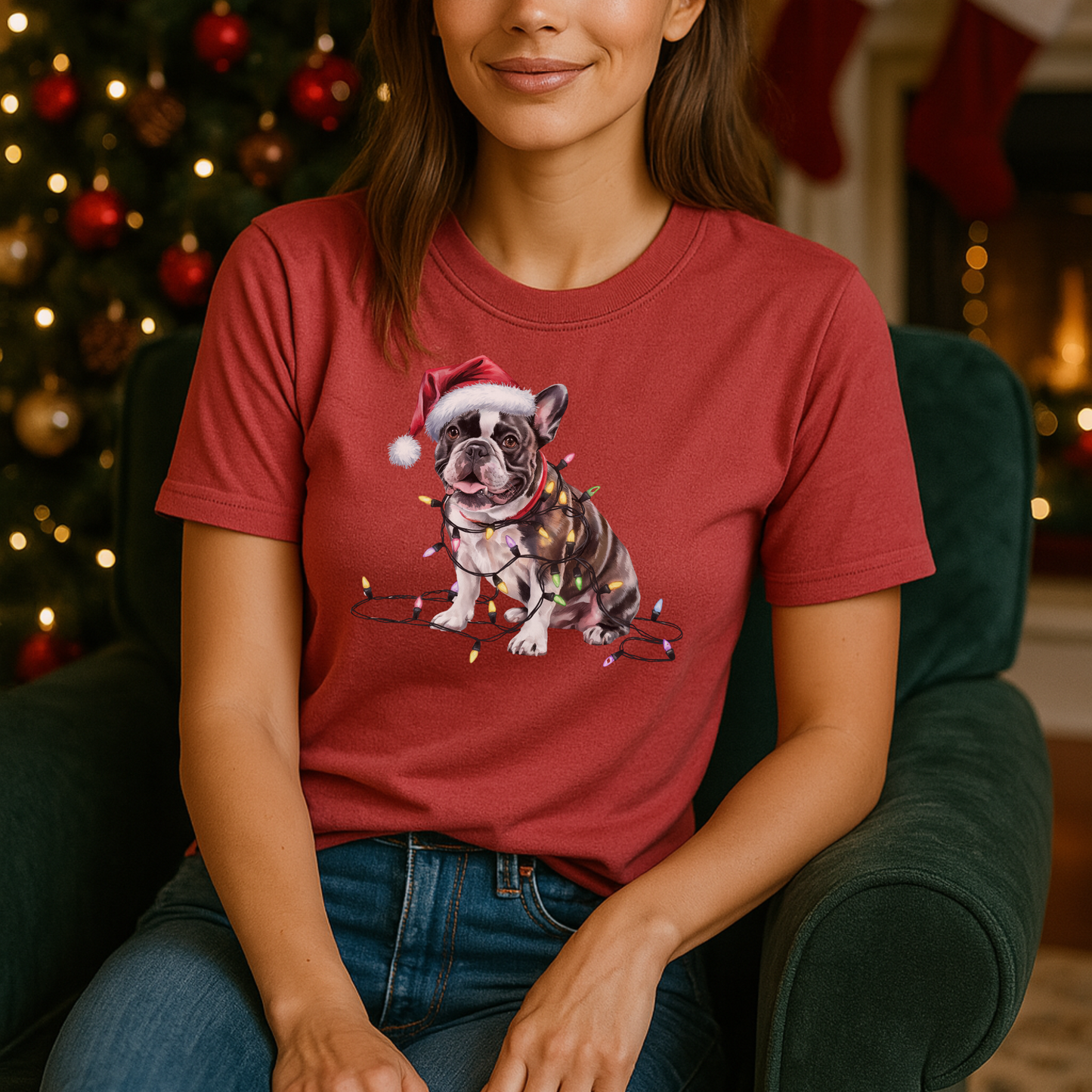 Christmas French Bulldog Shirt, Christmas Lights Dog Tee, Christmas Dog Tee, French Bulldog Mom Tshirt, Gift for Dog Lover, French Bulldog