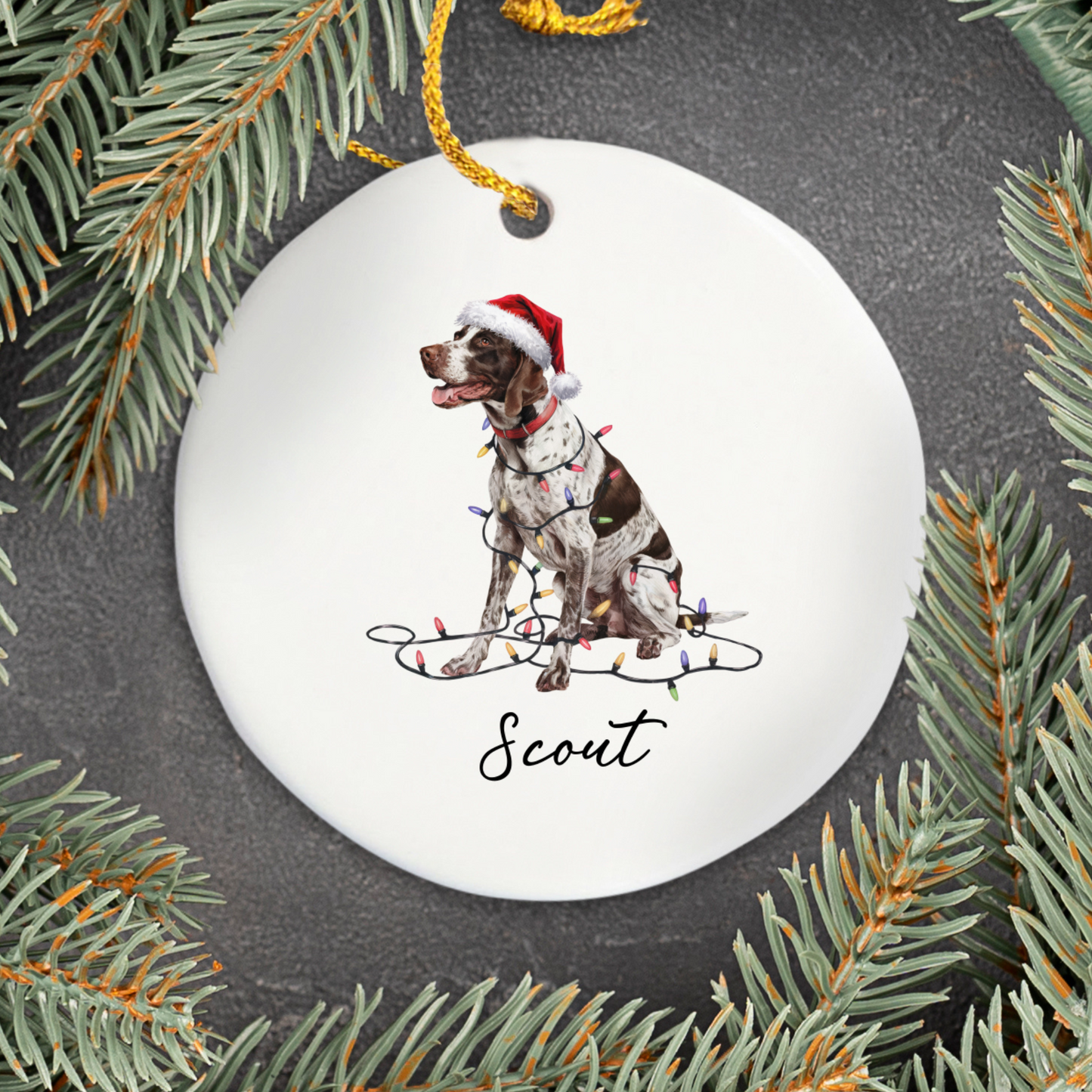 Personalized English Pointer Christmas Ornament, Custom Dog Name Ceramic Decoration