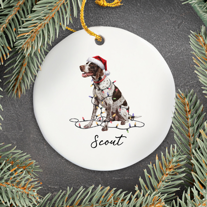 Personalized English Pointer Christmas Ornament, Custom Dog Name Ceramic Decoration