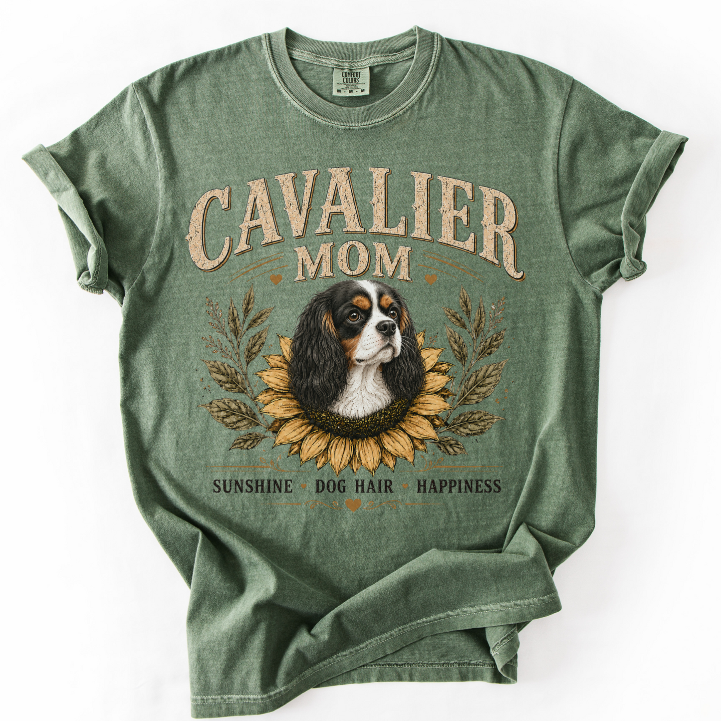 Tricolor Cavalier Mom Shirt, Cavalier King Charles Spaniel Tee, Sunflower Dog Lover Gift