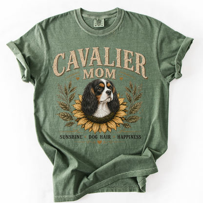 Tricolor Cavalier Mom Shirt, Cavalier King Charles Spaniel Tee, Sunflower Dog Lover Gift