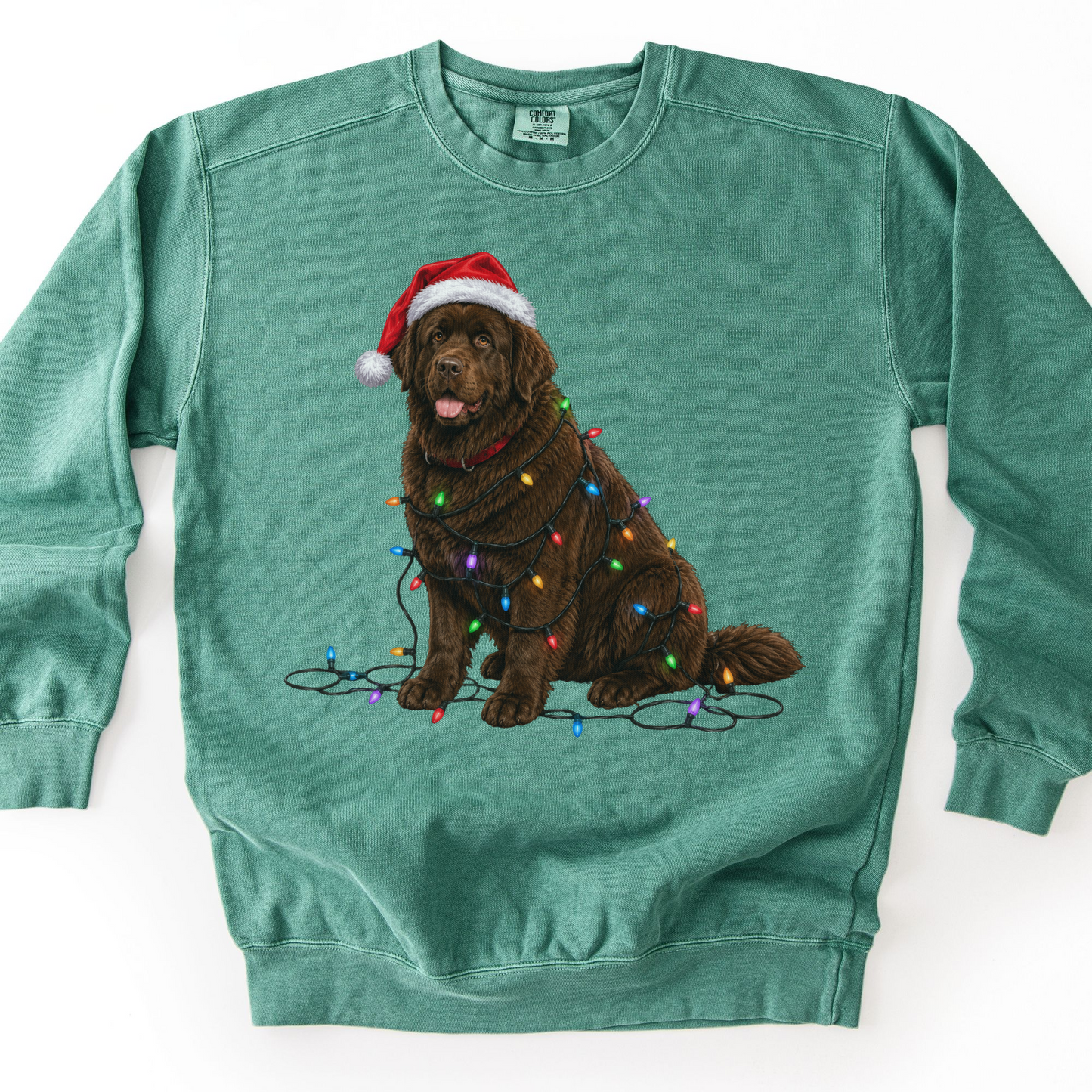 Chocolate Newfoundland Christmas Lights Dog Sweatshirt, Festive Newfie Mom Gift