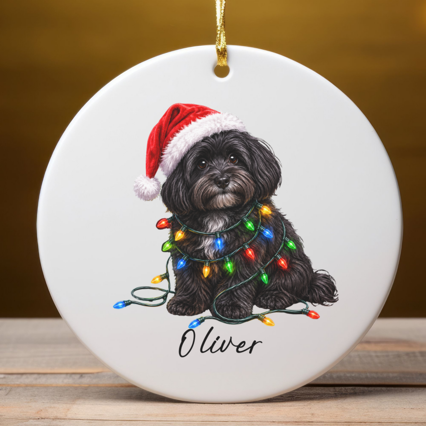 Personalized Black Havanese Christmas Ornament, Ceramic Dog Lover Gift, Holiday Pet Keepsake Tree Decor