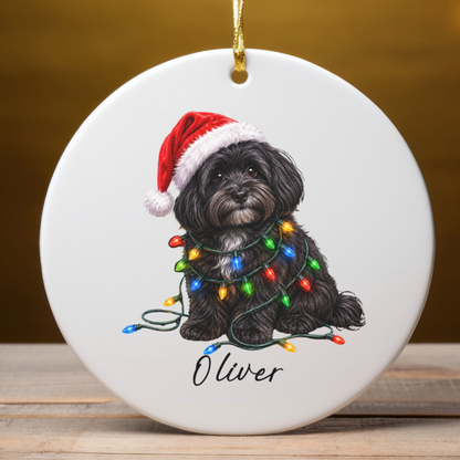 Personalized Black Havanese Christmas Ornament, Ceramic Dog Lover Gift, Holiday Pet Keepsake Tree Decor