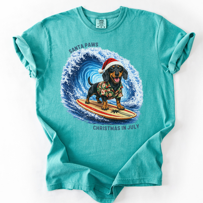 Christmas in July Gift for Dachshund Lovers, Santa Paws Beach Shirt