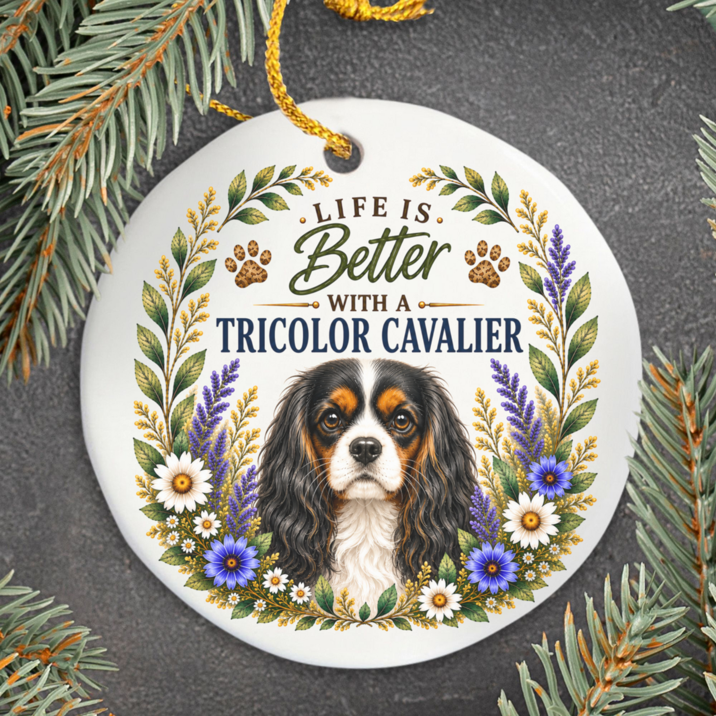 Tricolor Cavalier Ornament, Cavalier King Charles Spaniel Gift, Dog Mom Keepsake, Cavalier Lover Gift