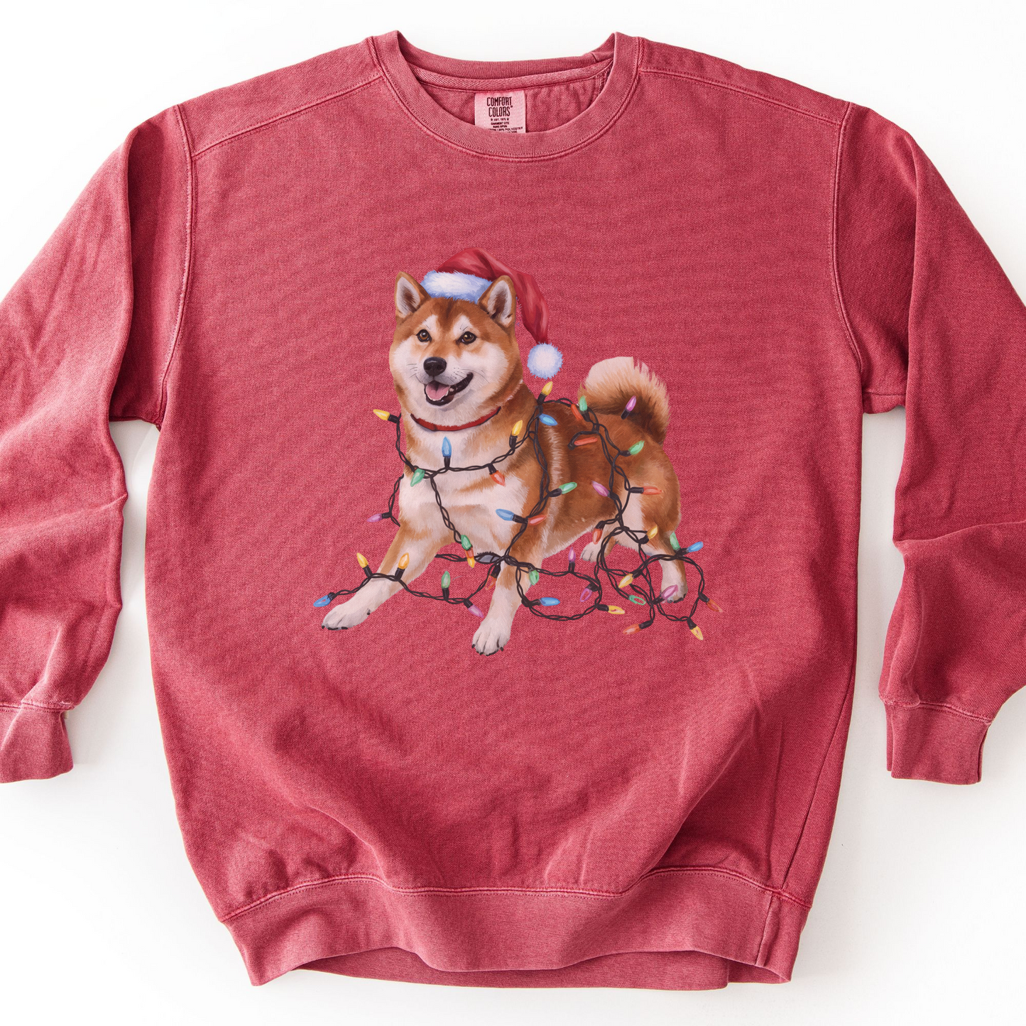 Christmas Shiba Inu Sweatshirt, Dog Tangled in Lights, Santa Hat Dog Lover Gift