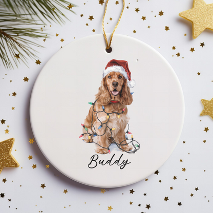Personalized Cocker Spaniel Christmas Ornament, Custom Dog Ornament, Pet Name Holiday Keepsake