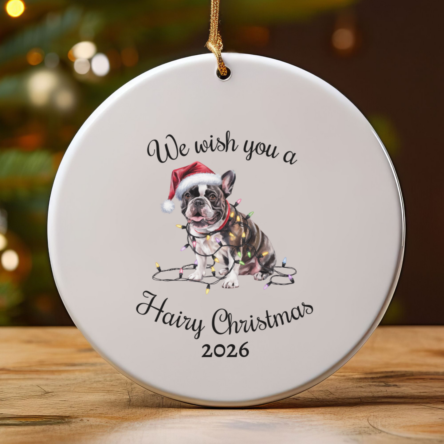 Christmas French Bulldog Ornament, Christmas Lights Dog Keepsake