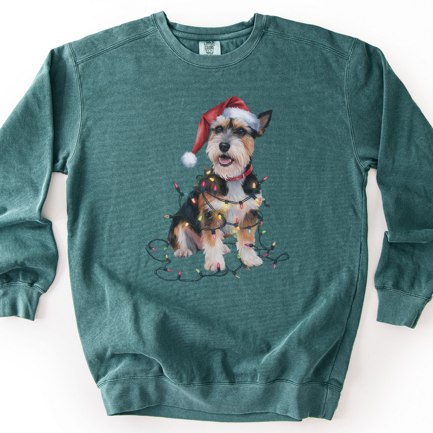 Christmas Norfolk Terrier Sweatshirt, Dog Tangled in Lights, Festive Dog Lover Apparel