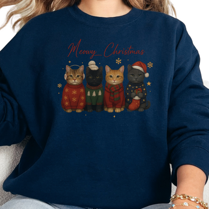 Meowy Christmas Cat Sweatshirt, Cozy Holiday Cat Lover Crewneck Gift