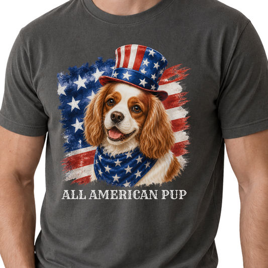 Patriotic Blenheim Cavalier Tee, All American Pup Shirt, Fourth of July Dog Shirt