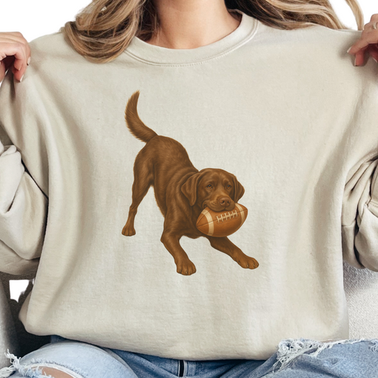 Chocolate Lab Football Sweatshirt Dog Lover Game Day Crewneck Labrador Mom Gift