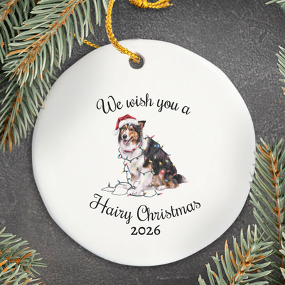 Christmas Collie Ornament, Christmas Lights Dog Keepsake