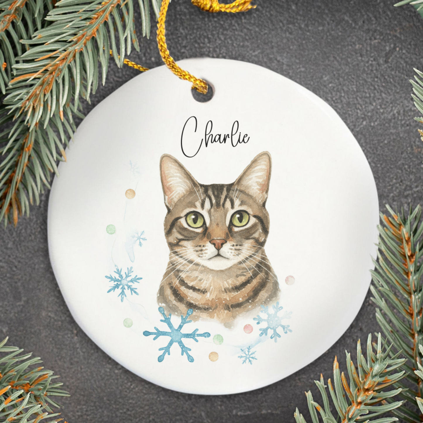 Personalized Pet Photo Ornament, Custom Dog Cat Christmas Ornament with Name, Watercolor Gift